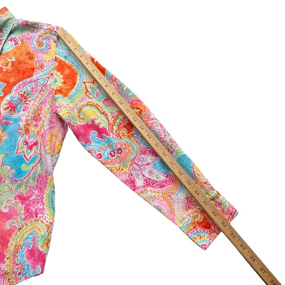 CHAPS By Ralph Lauren Women’s XL Pink Orange Paisley 100% Cotton Button Blouse - Picture 9 of 14